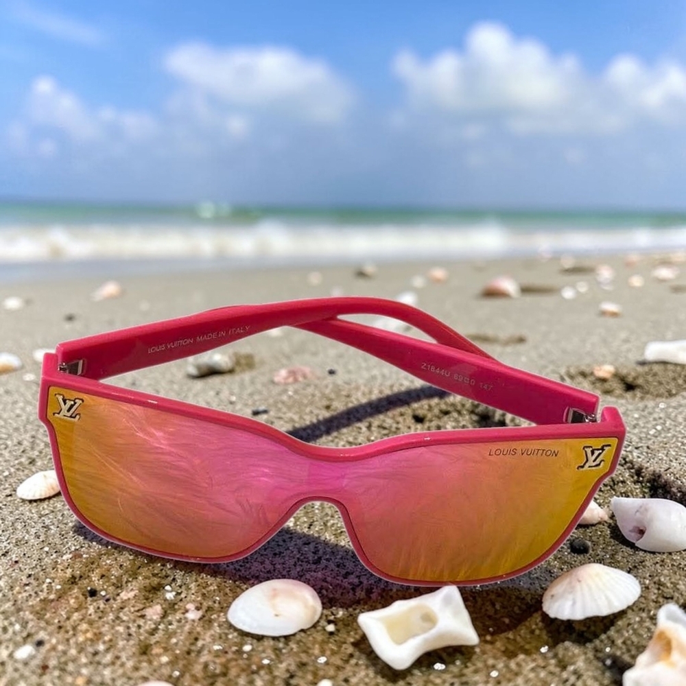 Pink Mirror Shield Sunglasses with Gold Accents